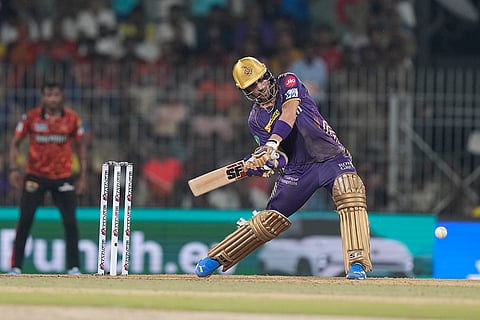 Rahmanullah Gurbaz plays a shot against SRH